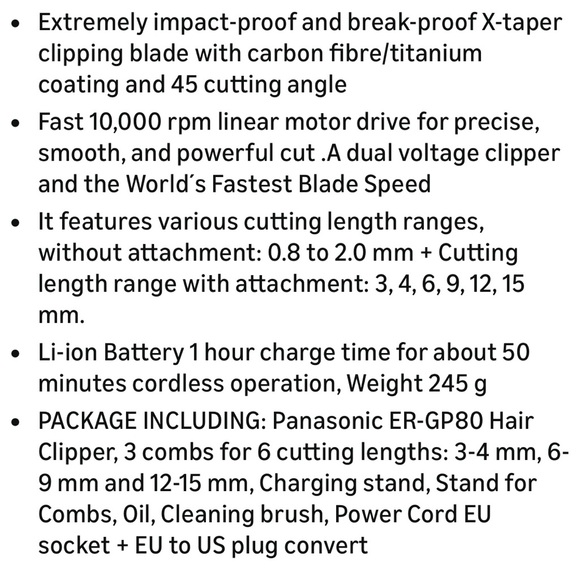 NEW in box Panasonic ER-GP80 k Professional Series Hair Clipper AC/Rechargeable - Picture 2 of 15